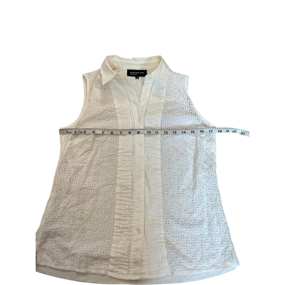 Jones New York Women’s Sleeveless Eyelet Button Down White Blouse Collared Top S - Picture 7 of 9